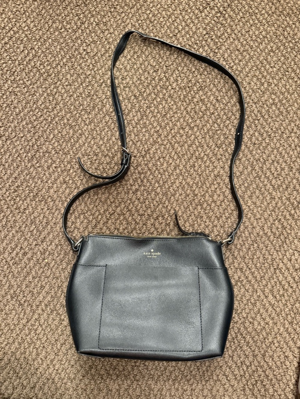kate spade Black Leather Crossbody with Front Slip Pocket